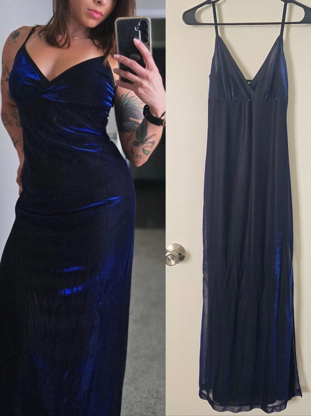 Vintage Black And Blue Metallic Dress